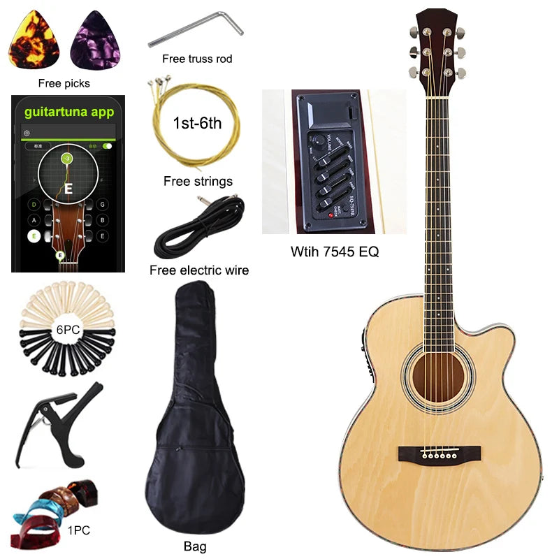 40" Beginner's Thin Body Acoustic Electric Guitar Kit with Accessories - Various Colours
