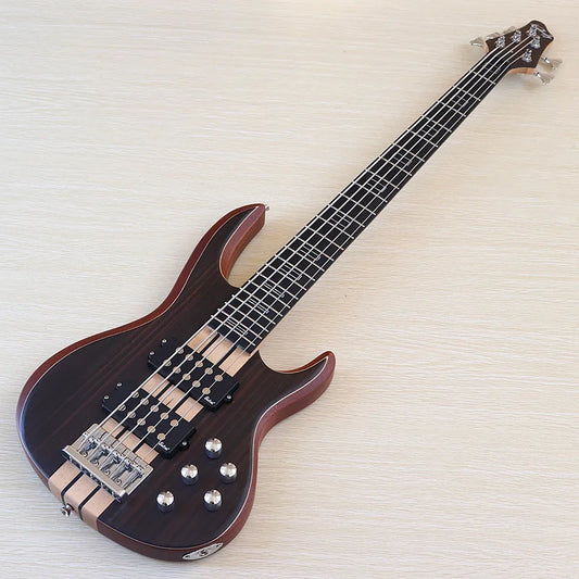 Active Electric Bass Guitar 5 String Ashwood Brown Natural  Body