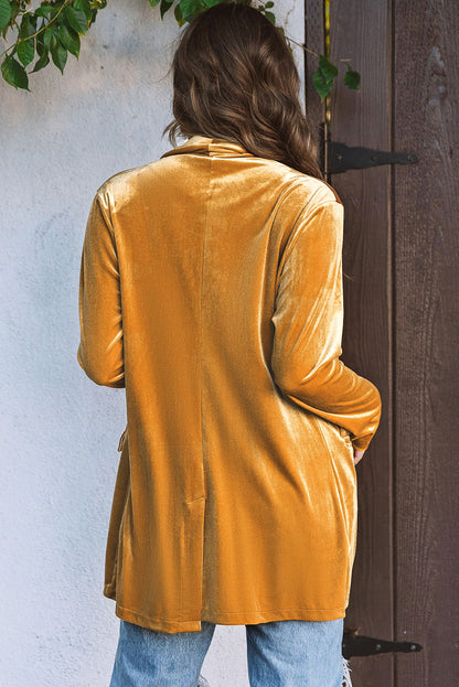 Yellow Lapel Collar Cusual Flap Pockets Blazer