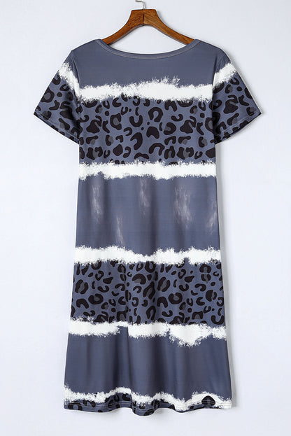 Rose Leopard Tie Dye Color Block V-Neck T-Shirt Dress