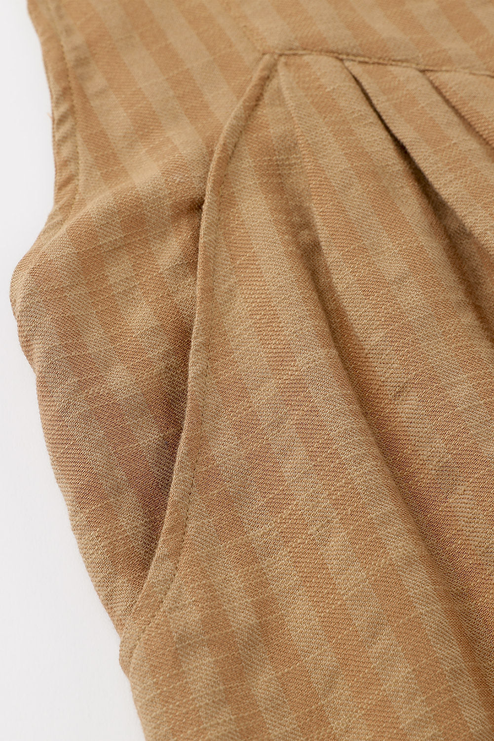 Brown Striped Pleated Pockets Wide Leg Jumpsuit