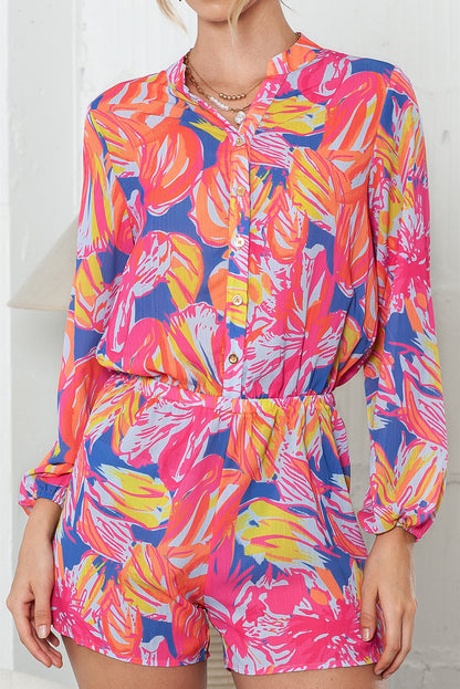 Multicolor Abstract Print Notch Neck Short Romper for Women