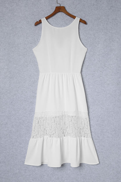 White Elegant Lace Deep V Wedding Guest Sleeveless Maxi Dress