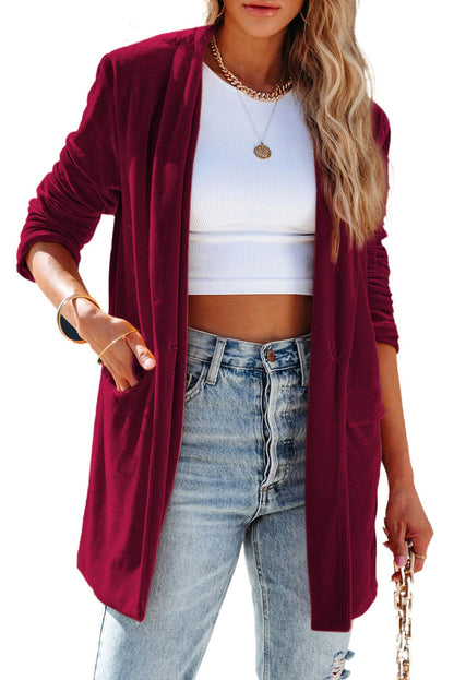 Yellow Lapel Collar Cusual Flap Pockets Blazer