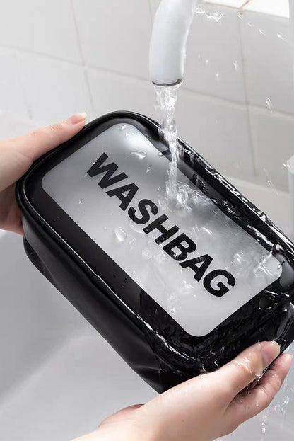 Black WASHBAG Print Clear Frosted Waterproof Bag Set
