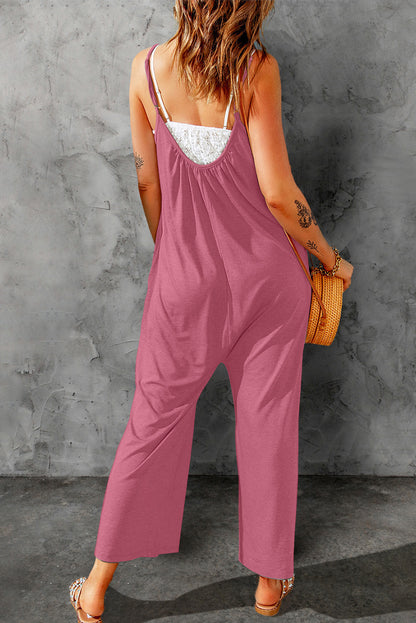 Black Casual Spaghetti Straps Wide Leg Pocketed Jumpsuits