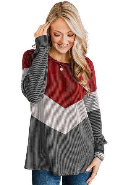 Navy Blue Color Block Corded Tunic Long Sleeve Top