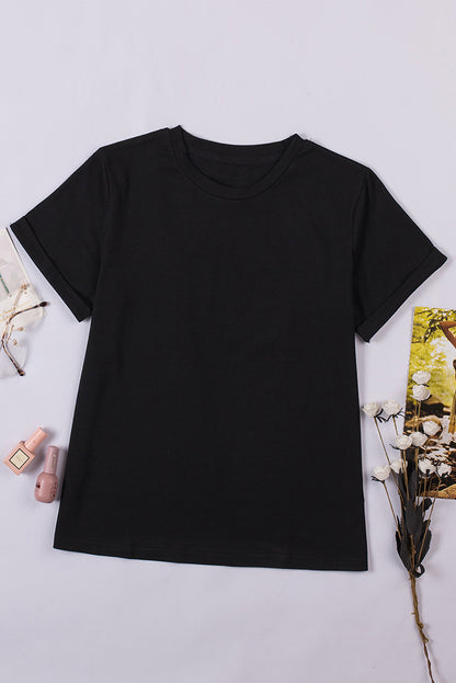 Green Plain Solid Color Crew Neck Tee