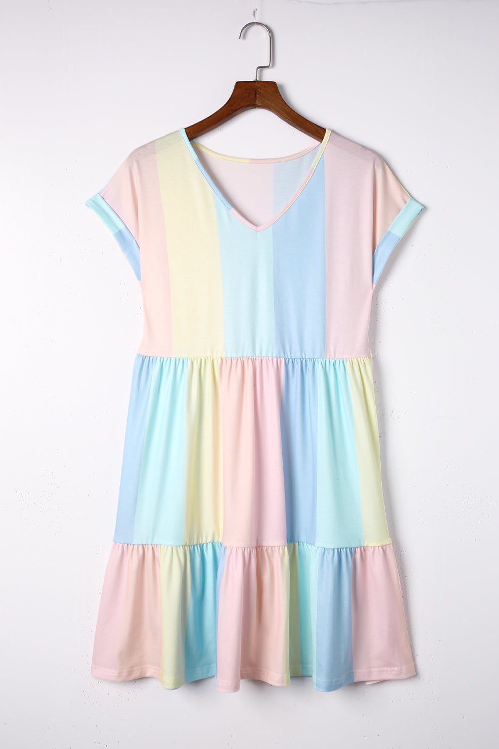 Red Multicolor Striped Color Block Tiered Short Dress
