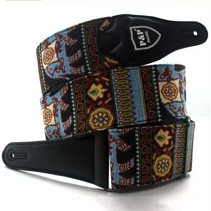 P&P Adjustable Embroidered Cotton Guitar Strap