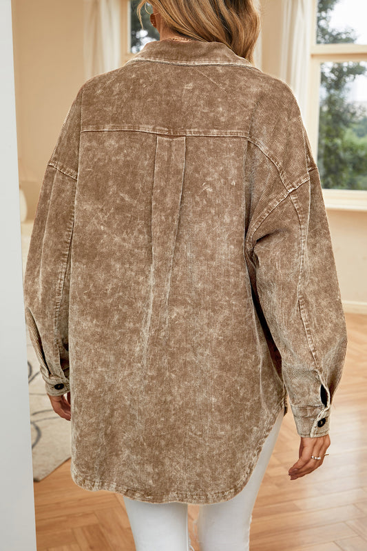 Khaki Vintage Distressed Mineral Wash Oversized Shacket