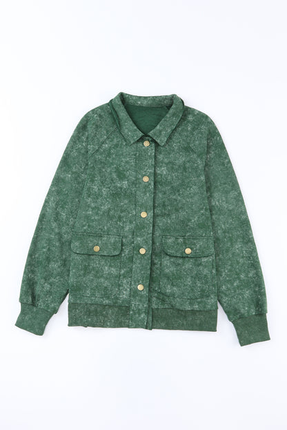 Gray Snap Button Casual Flap Pockets Washed Jacket