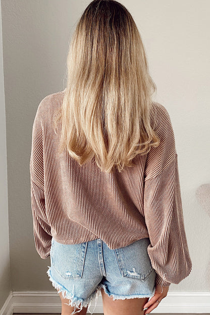 Black Casual Cording Drop Shoulder Puff Sleeve Blouse