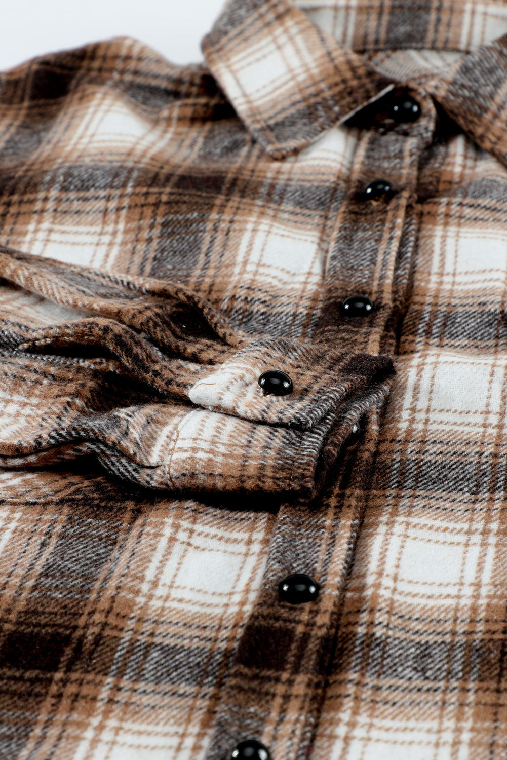 Black Button Up Collared Plaid Shacket
