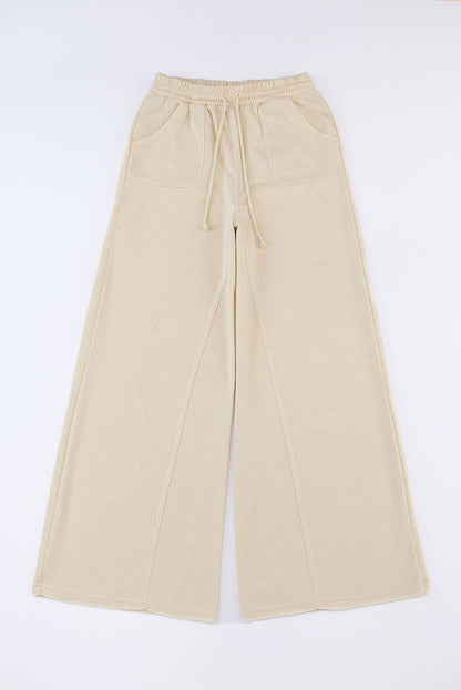 Apricot Mineral Washed Drawstring High Waisted Wide Leg Pants