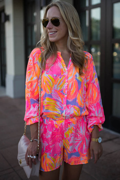 Multicolor Abstract Print Notch Neck Short Romper for Women