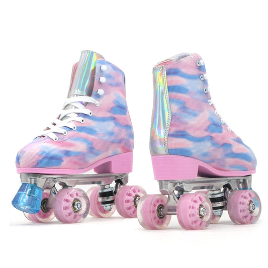 Yijiu Outdoor Pink & Blue Dye Quad Roller Skates