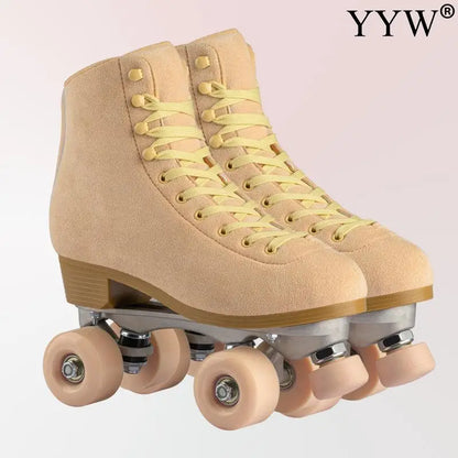 Women's Genuine Suede Outdoor Quad Roller Skates