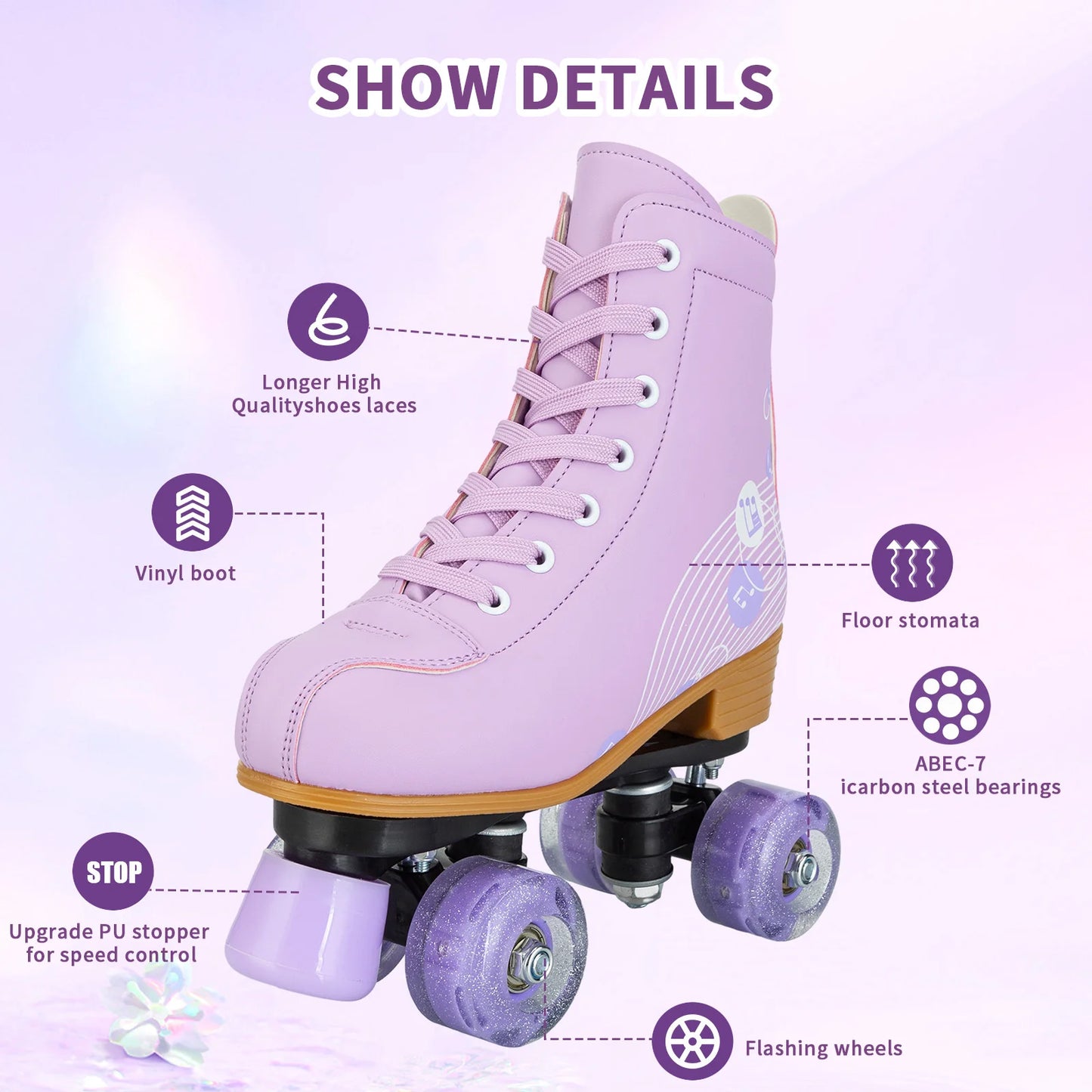 Women's PU Breathable Leather Outdoor Quad Roller Skates