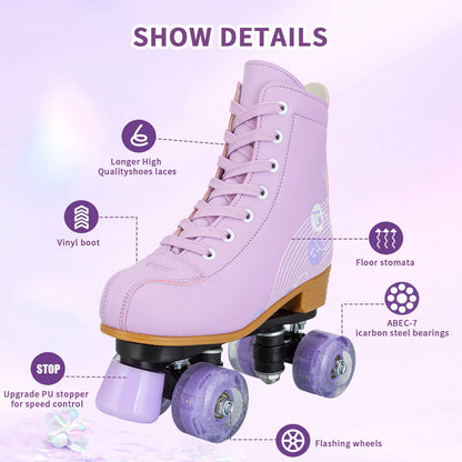Women's PU Breathable Leather Outdoor Quad Roller Skates