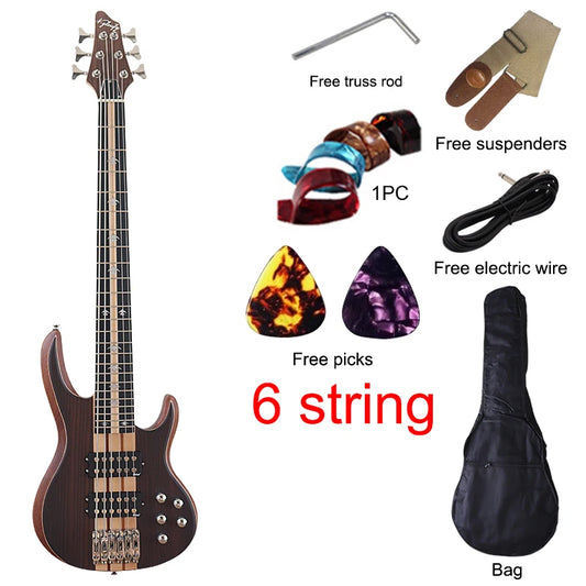 4, 5  or 6 String Active Electric Bass Guitar, Solid Okoume Wood 43 Inch Matte Bass