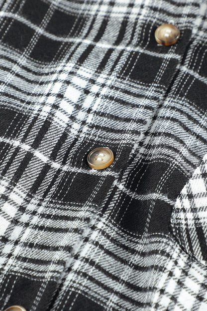 Khaki Drawstring Plaid Hooded Shirt Shacket