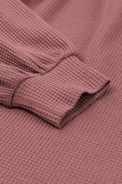 Pink Waffle Texture Casual Square Neck Pullover Top