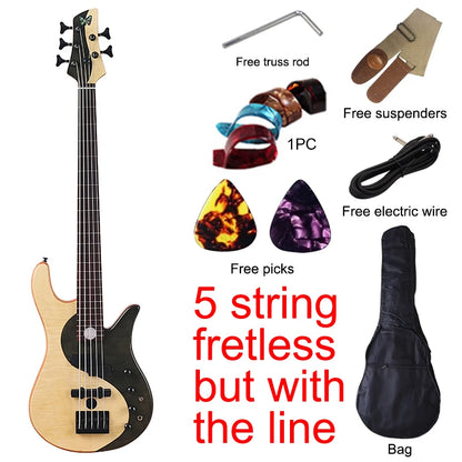 5 string Yin-Yang Electric Fretless  Bass Guitar