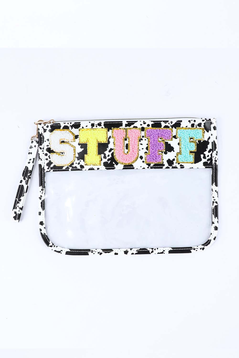 Black STUFF Animal Print Transparent Zipped Handbag