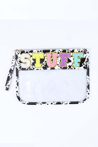 Black STUFF Animal Print Transparent Zipped Handbag