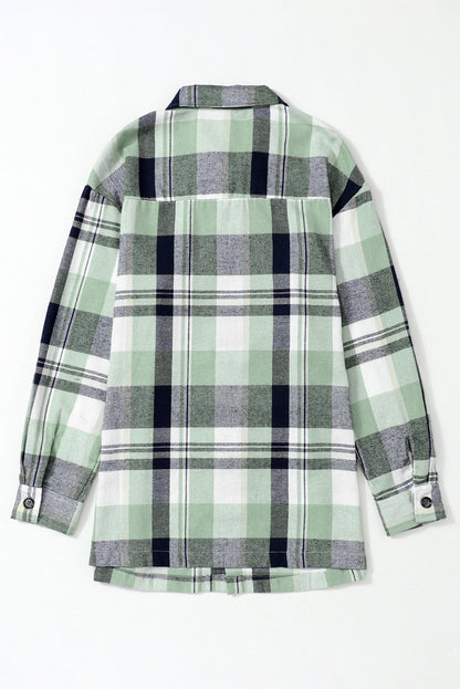 Pink Long Sleeve Collared Button Up Flannel Shacket