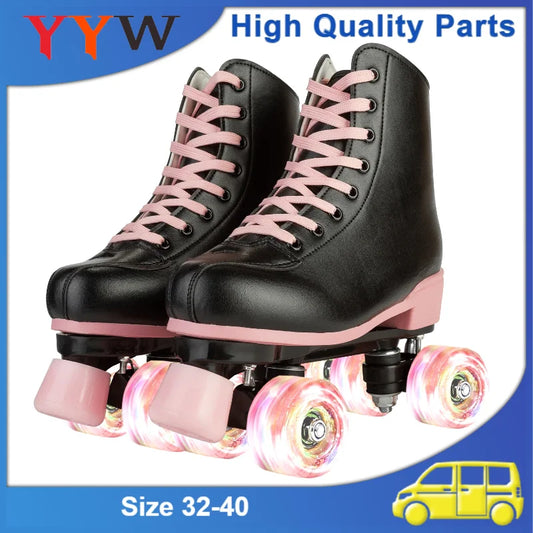 Flashing Roller Skates For Women (Pink & Black)