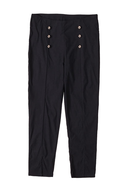 Black Casual Buttons Slit Skinny Pants