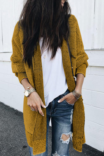 Black Plaid Casual Contrast Trim Knit Cardigan