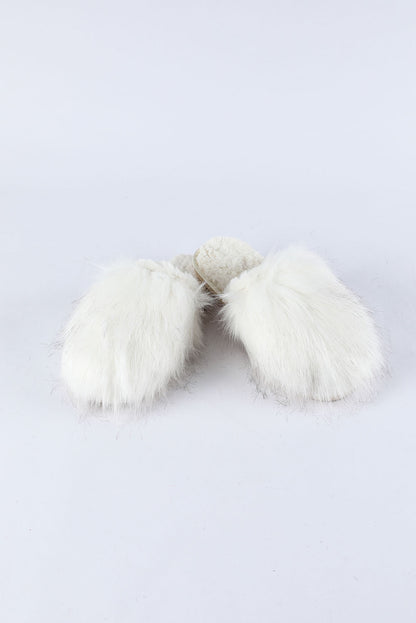 White Fuzzy Round Toe Home Slippers