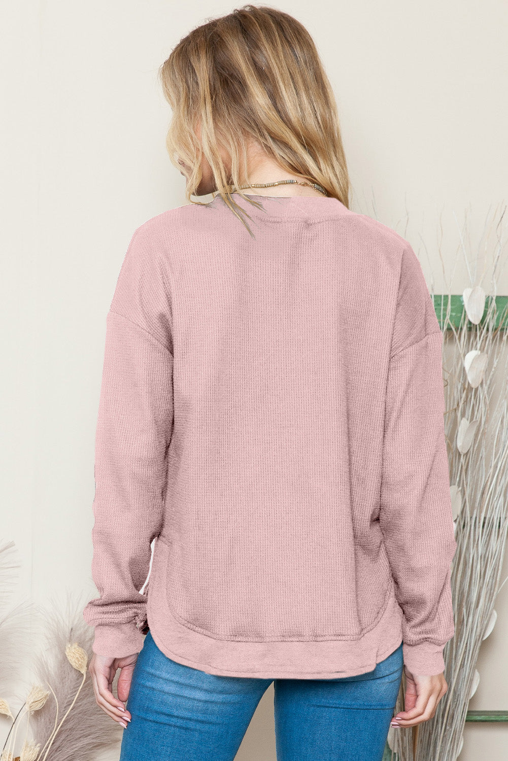 Black Crew Neck Ribbed Trim Knit Long Sleeve Top