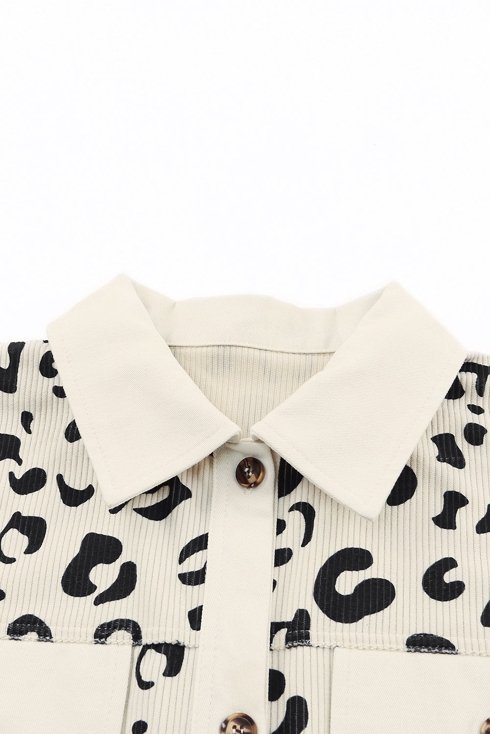 Apricot Leopard Collared Neckline Flap Pockets Corduroy Shacket