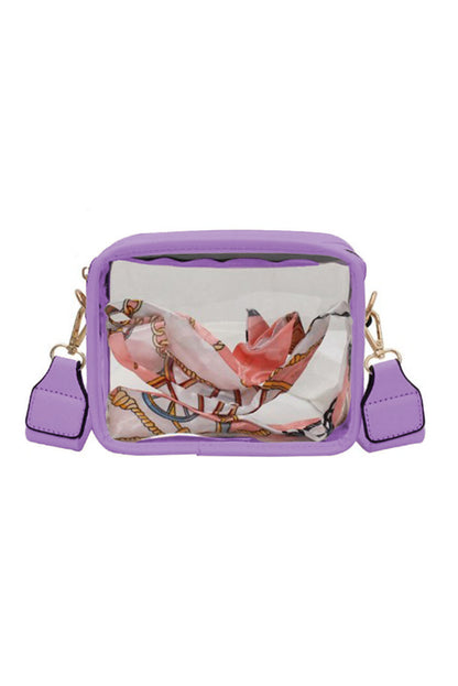 White PU Leather Strap Clear PVC Crossbody Bag