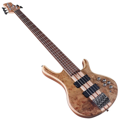 One Piece Tree Burl 5 String Electric Bass Guitar, Solid Okoume Wood Body  43 Inch