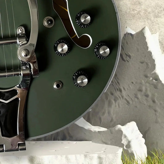 Custom 6 String Semi-Hollow Electric Guitar - Vintage Olive Green