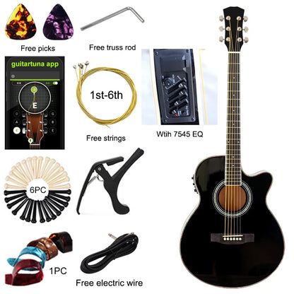 40" Beginner's Thin Body Acoustic Electric Guitar Kit with Accessories - Various Colours