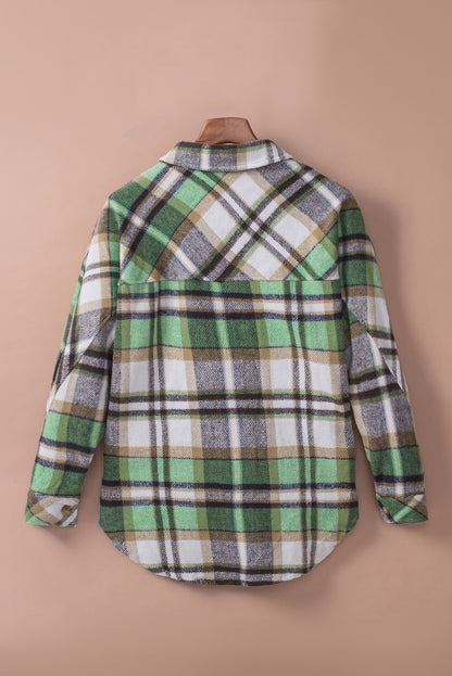 Green Plaid Casual Button Up Fall Shacket