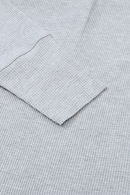 Gray Solid Color Waffle Knit Long Sleeve Henley Shirt