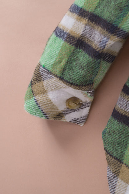 Green Plaid Casual Button Up Fall Shacket