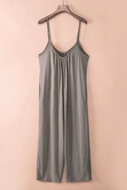 Black Casual Spaghetti Straps Wide Leg Pocketed Jumpsuits