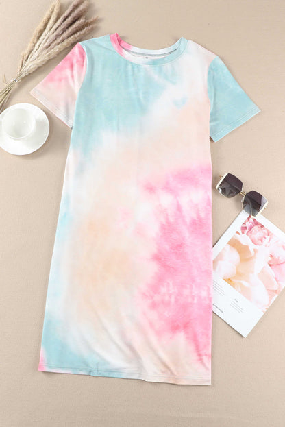 Multicolor Tie Dye Casual Short Sleeve T Shirt Dress