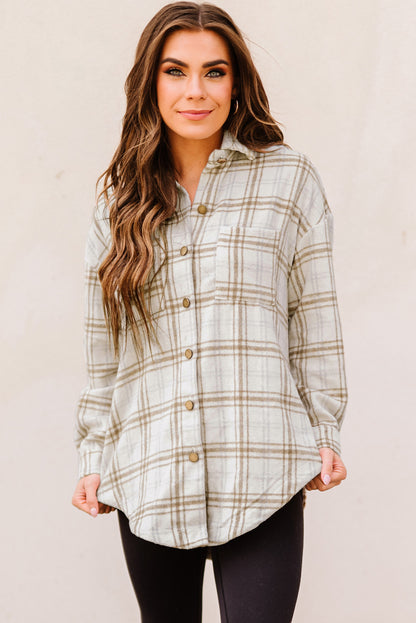 Black Casual Plaid Pattern Buttoned Shirt Shacket with Slit