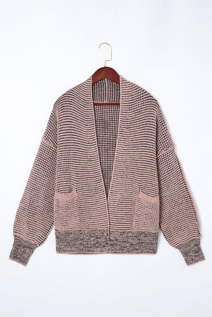 Black Chunky Knit Pockets Drop Sleeve Cardigan