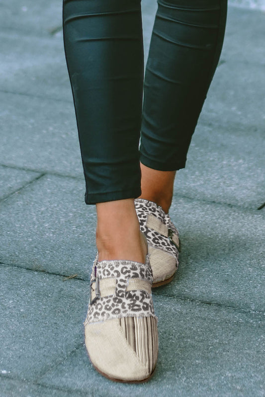 Leopard Distressed Patchwork Buckle Round Toe Slippers
