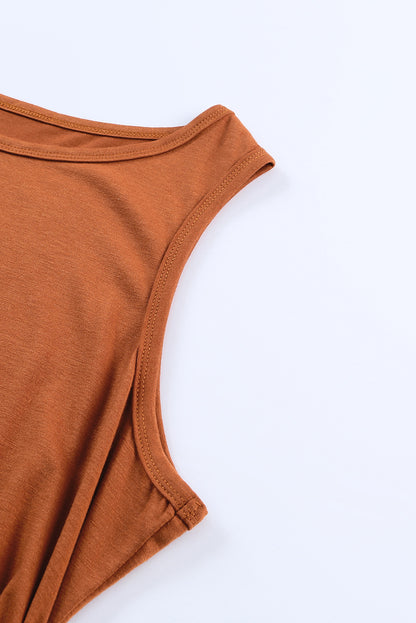 Red Casual Sleeveless Ruched Short Tank Dress